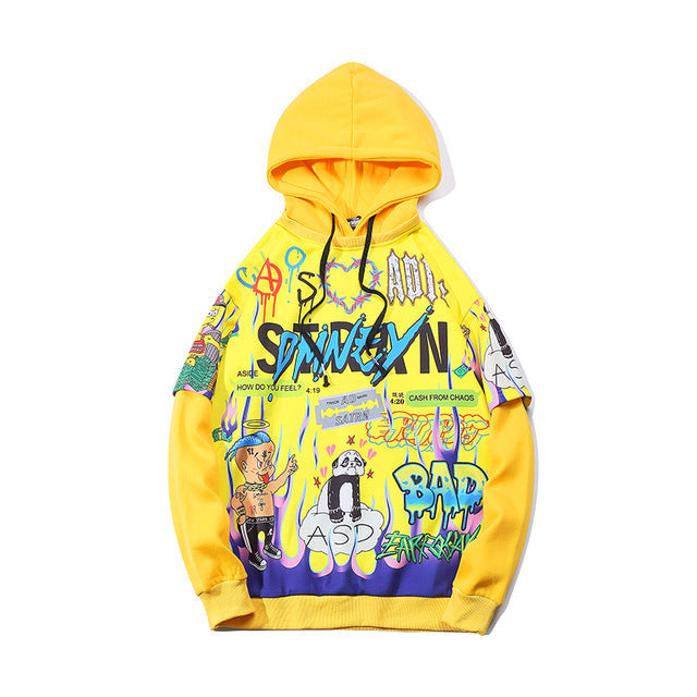 Men Graffiti Cartoon Printed Funny Men Pullover Hoodie-2