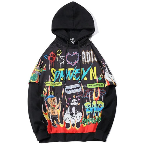 Men Graffiti Cartoon Printed Funny Men Pullover Hoodie-0