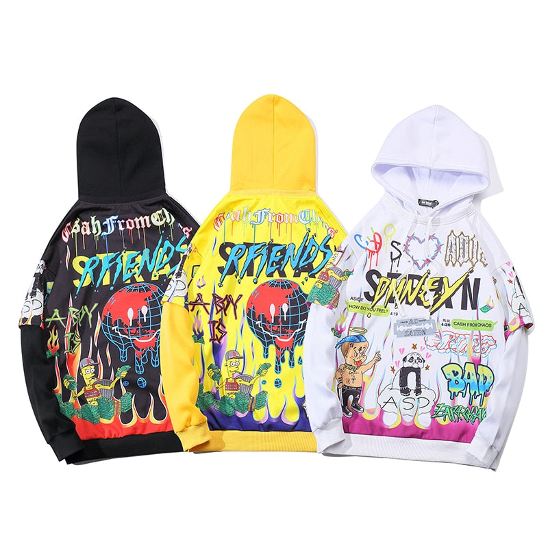 Men Graffiti Cartoon Printed Funny Men Pullover Hoodie-4