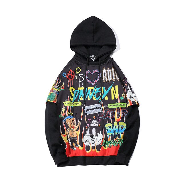 Men Graffiti Cartoon Printed Funny Men Pullover Hoodie-3