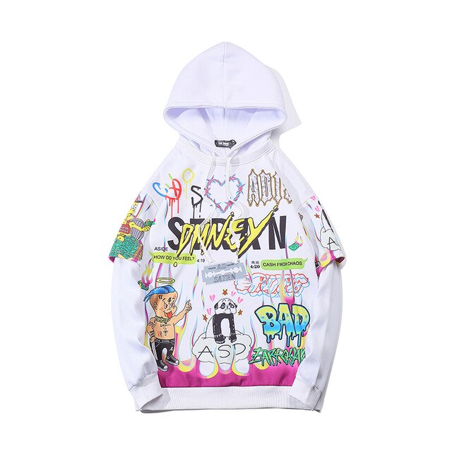 Men Graffiti Cartoon Printed Funny Men Pullover Hoodie-1