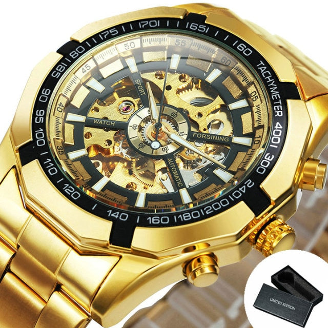 Watch Men Skeleton Automatic Mechanical Watch Gold Skeleton Vintage Man Watch Mens Watches-18